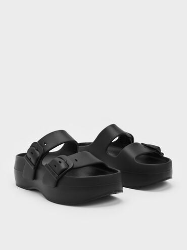 Bunsy Double-Strap Sports Sandals, Black, hi-res