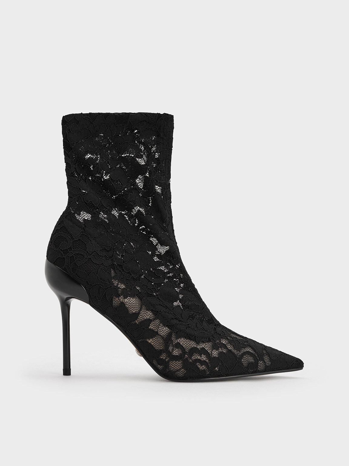 Black Textured Lace Mesh Ankle Boots CHARLES KEITH TH