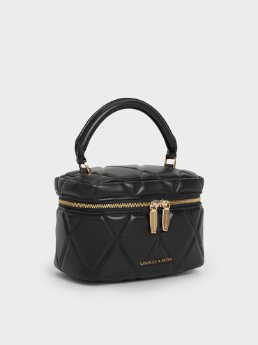 กระเป๋าทรงลูกบาศก์ลายควิลท์ดีไซน์หูจับด้านบนรุ่น Arwen, สีดำ, hi-res