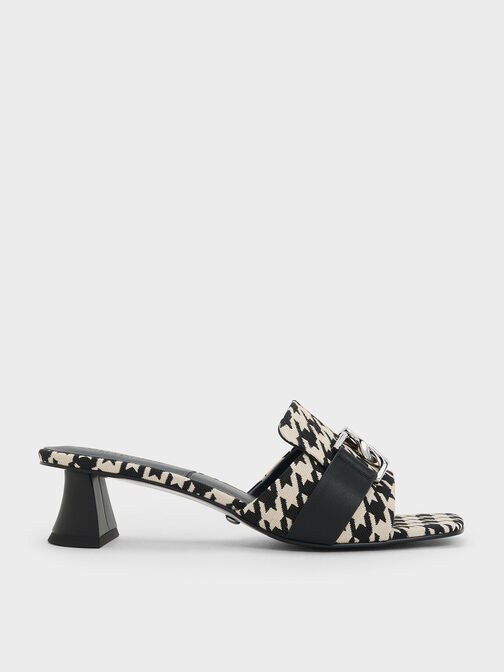Gabine Houndstooth Leather Heeled Mules, , hi-res