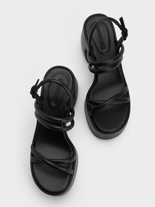รองเท้าแตะแพลตฟอร์มดีไซน์สายคาดแบบกลมรุ่น Nerissa, สีดำ, hi-res