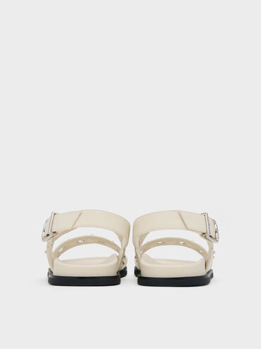 รองเท้าแตะรัดส้นประดับห่วงโลหะ, สีชอล์ค, hi-res