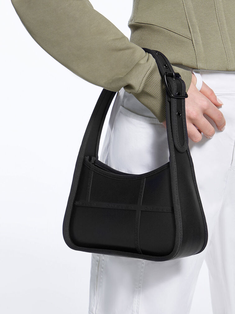 Avenue Contrast-Trim Trapeze Shoulder Bag, , hi-res
