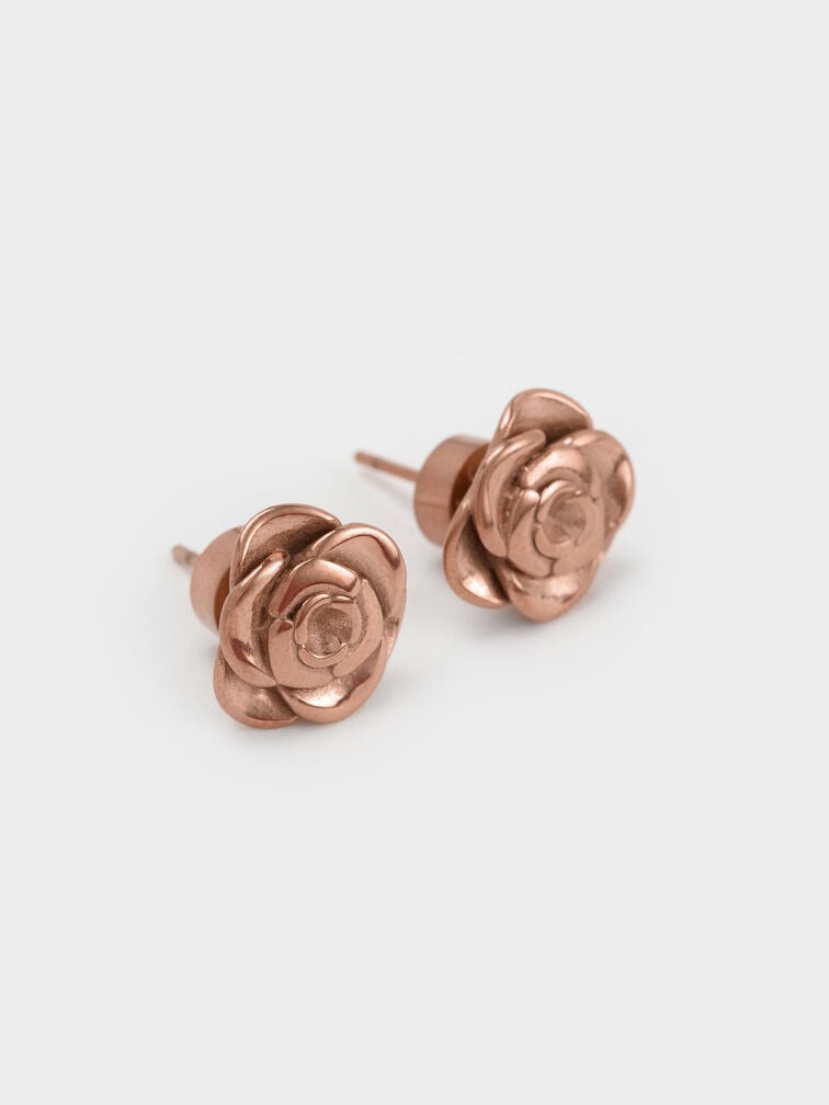 Rosalind Flower Stud Earrings, Brushed Rose Gold, hi-res
