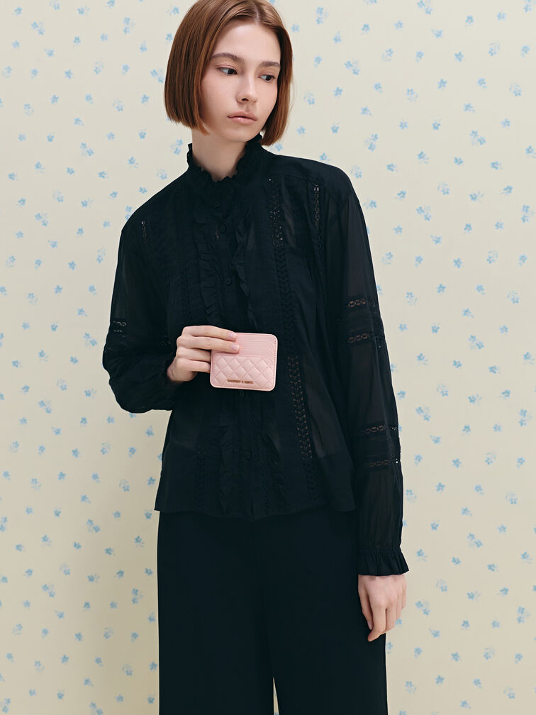 กระเป๋าใส่บัตรดีไซน์ลายควิลท์รุ่น Cleo, สีซอฟต์พิงค์, hi-res