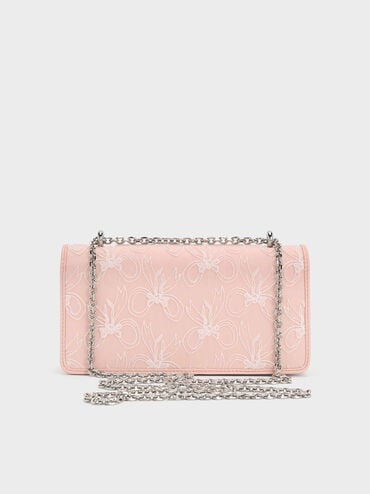 Paffuto Embroidered-Mesh Wallet On Chain, Light Pink, hi-res