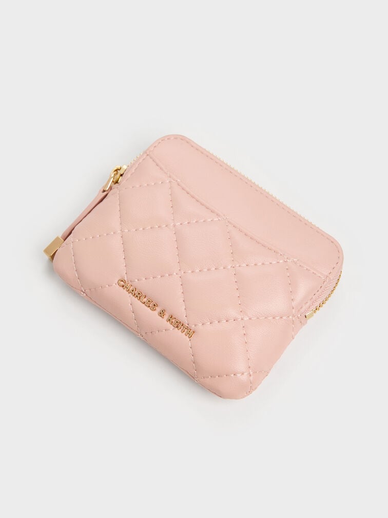 Alva Quilted Top-Zip Card Holder, Pink, hi-res