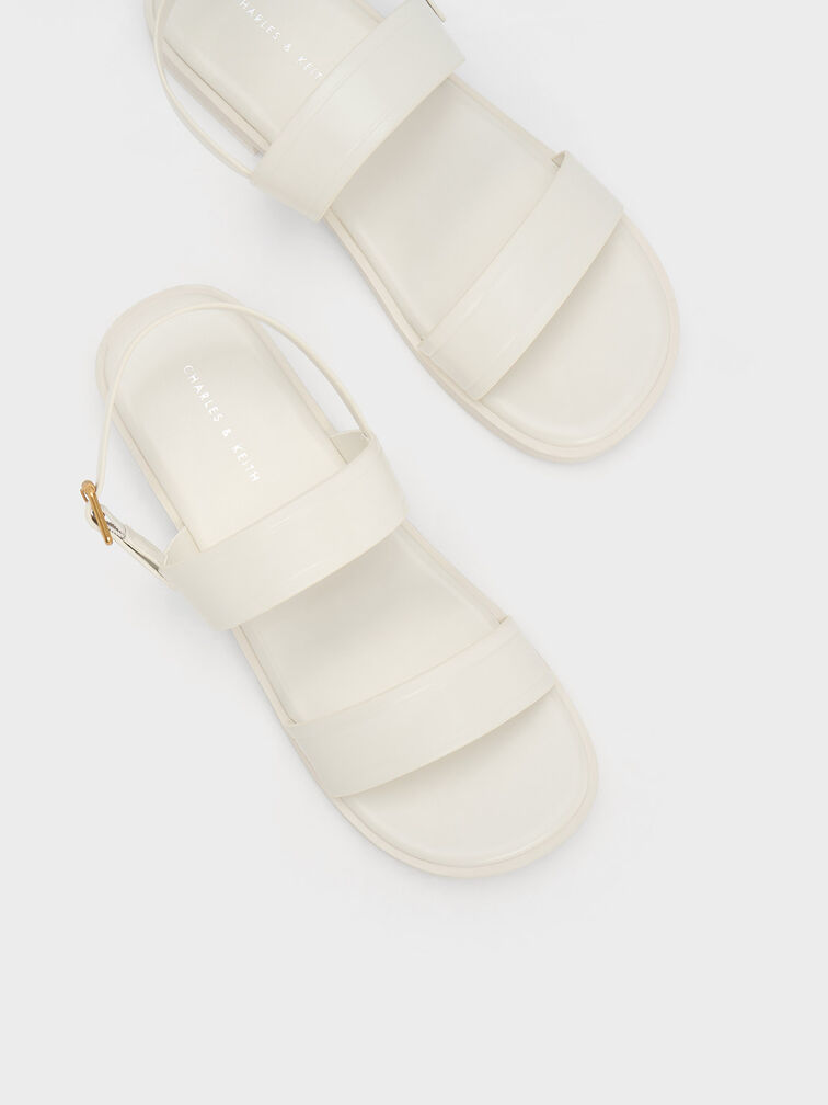 Buckled Double Strap Sandals, สีครีม, hi-res