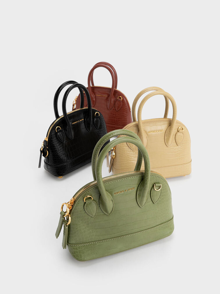 Harmonee Croc-Embossed Bowling Bag, , hi-res