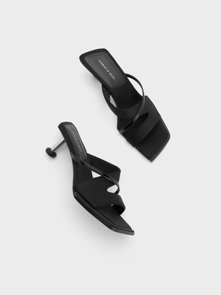 Crossover Sculptural Heel Sandals, สีดำ, hi-res