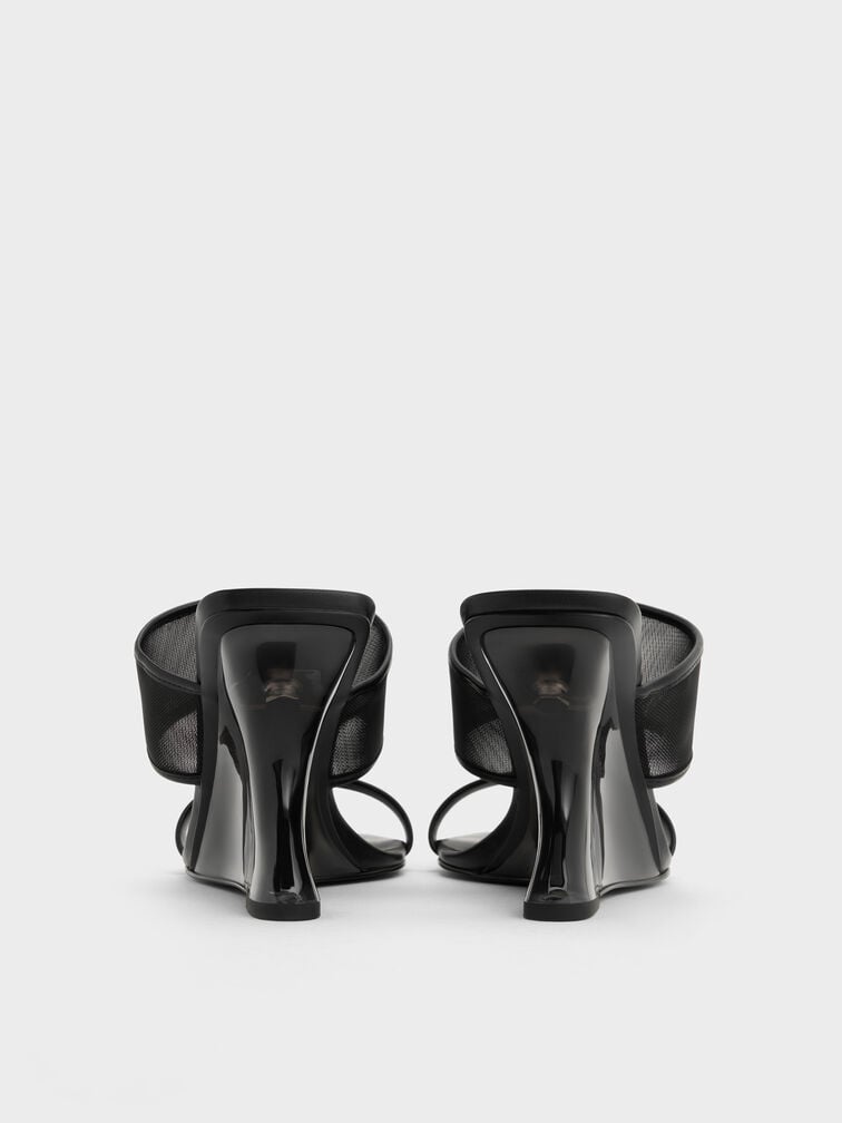 รองเท้าส้นเตารีดทรง Sculptural ดีไซน์ผ้าตาข่าย, สีแบล็คเท็กซ์เจอร์, hi-res