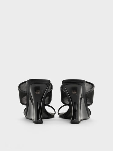 Mesh Sculptural-Heel Wedges, Black Textured, hi-res