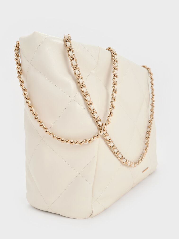 Apfra Quilted Chain-Handle Tote Bag, Cream, hi-res