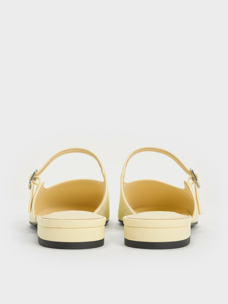Pearl-Embellished Cap-Toe Flat Mules, Butter, hi-res
