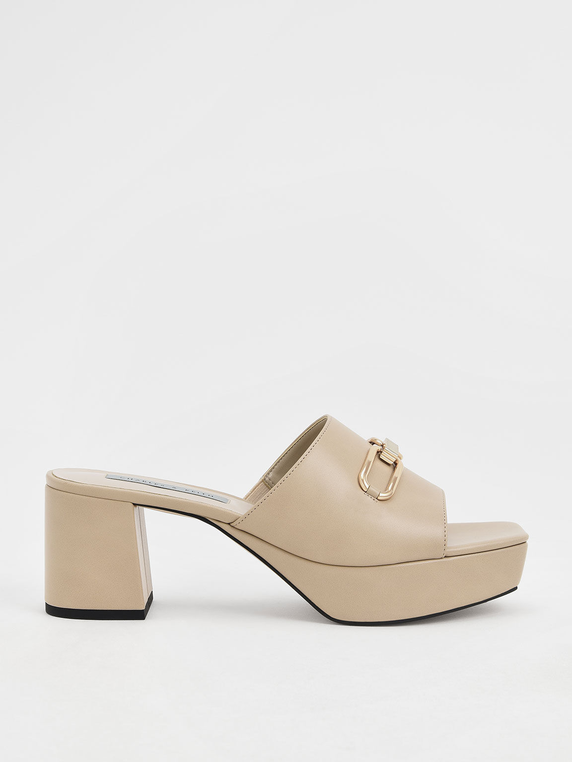 Beige Chain Link Platform Mules 