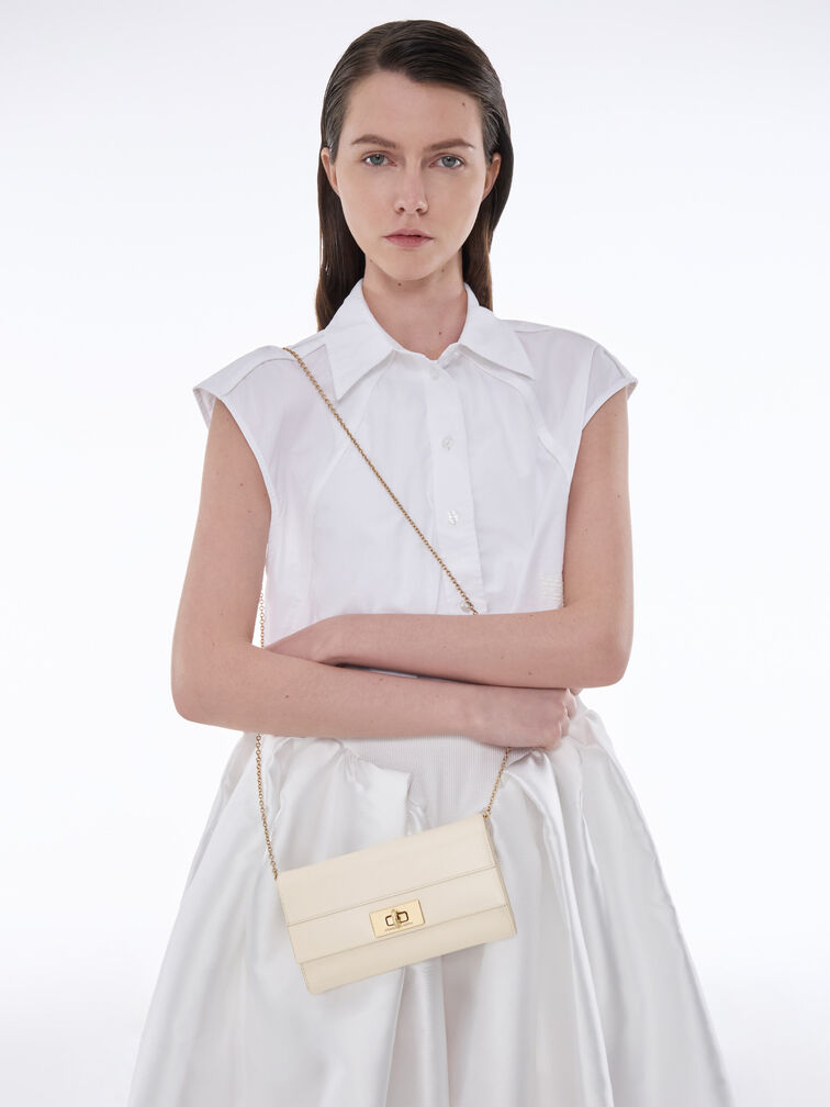 กระเป๋าสตางค์พร้อมสายโซ่รุ่น Lennie, สีครีม, hi-res