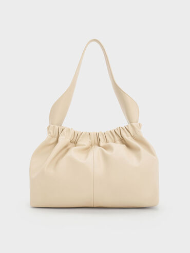 Large Ally Ruched Slouchy Bag, สีเบจ, hi-res