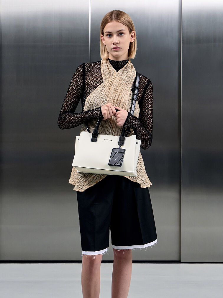 Double Top Handle Structured Bag, , hi-res