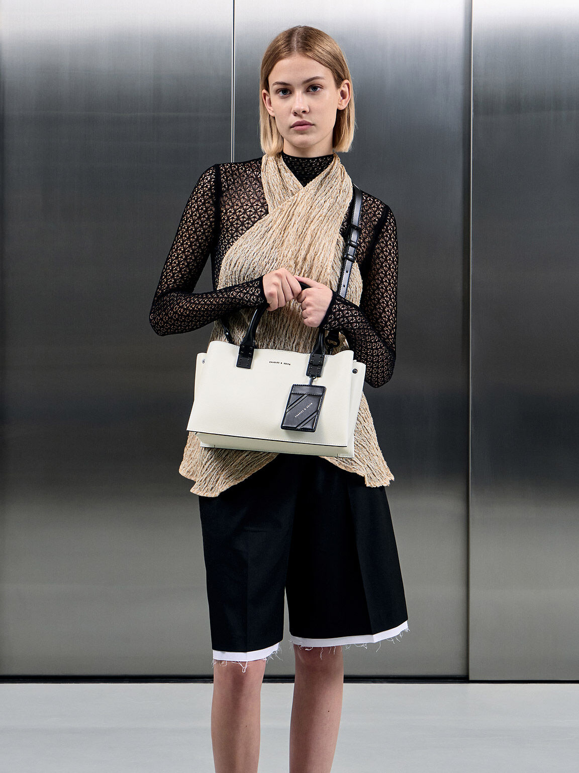 White Double Top Handle Structured Bag CHARLES & KEITH TH