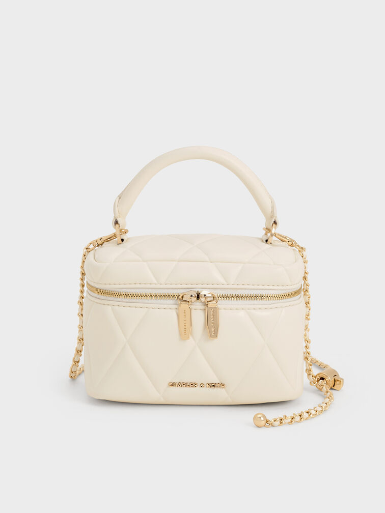Arwen Quilted Top Handle Vanity Bag, Cream, hi-res