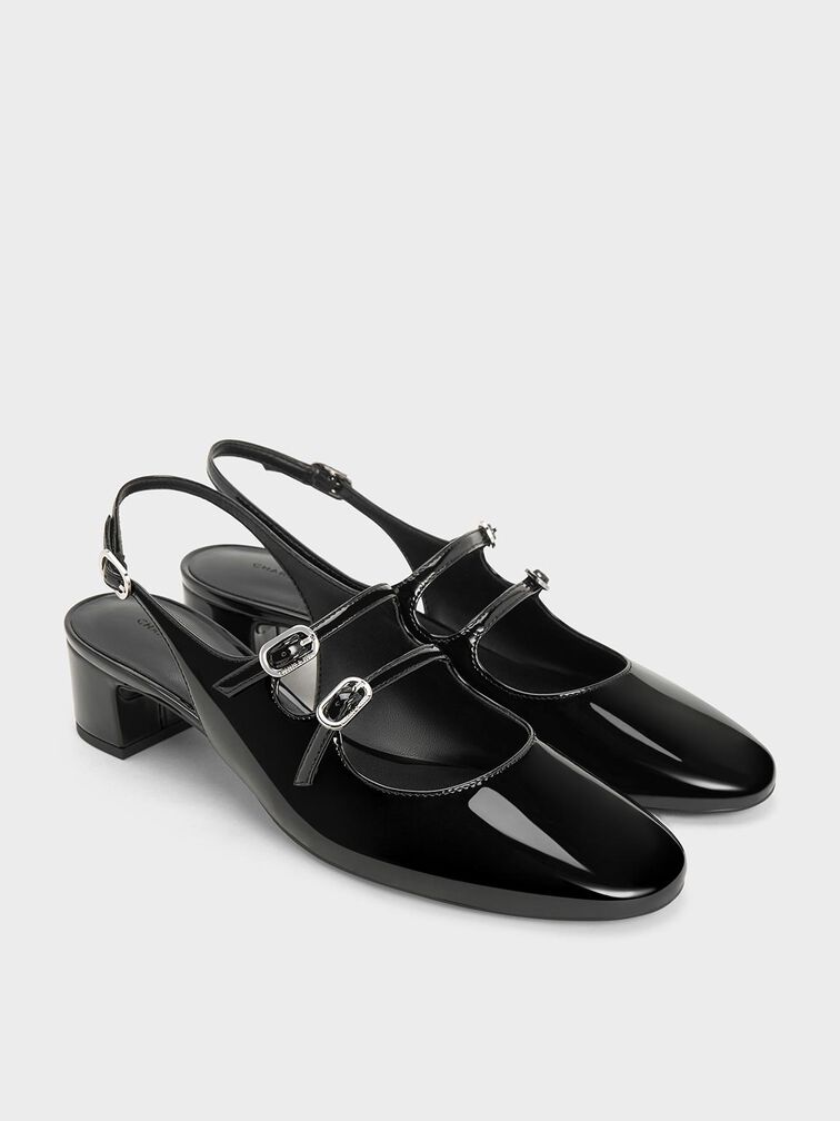 Clementine Double-Strap Slingback Mary Jane Pumps, Black Boxed, hi-res