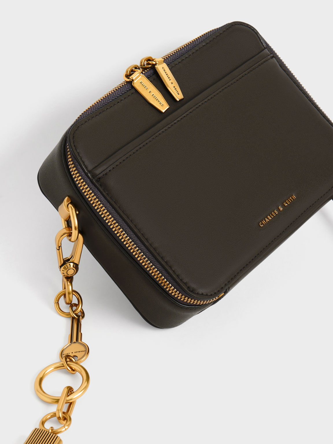 Dark Moss Lock Key Chain Handle Bag CHARLES KEITH TH