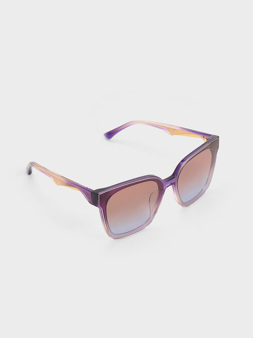 Square Thick-Frame Sunglasses, สีม่วง, hi-res