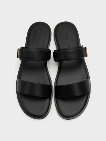 รองเท้าแตะดีไซน์สายคาดเท้าแบบคู่รุ่น Dove, สีดำ, hi-res