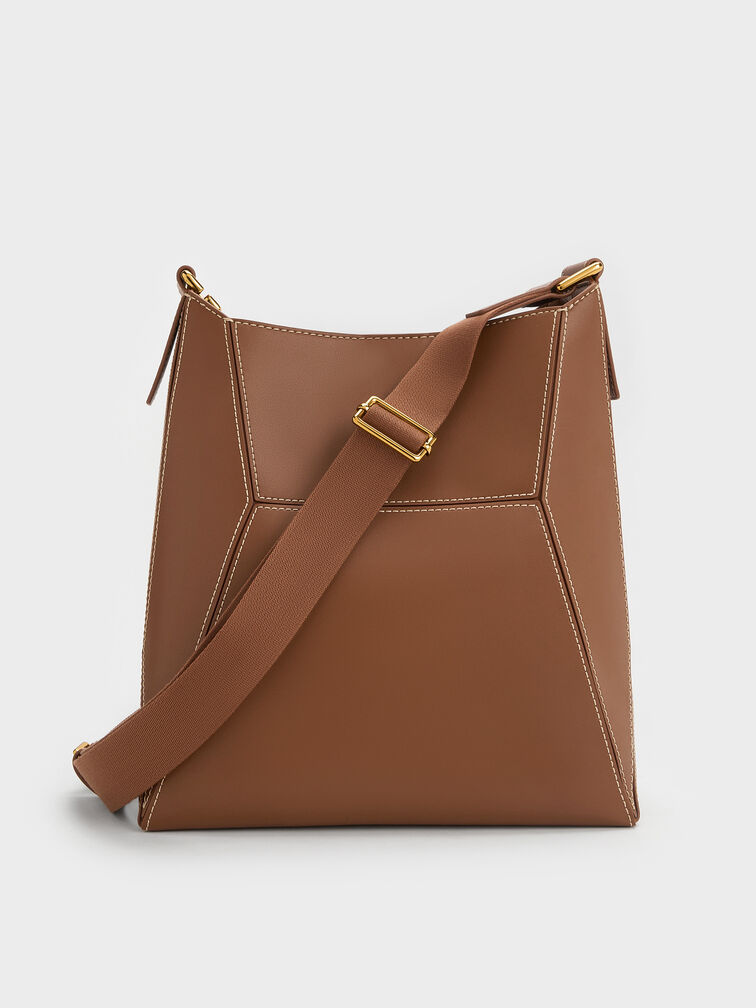 กระเป๋าโท้ทดีไซน์ลายเรขาคณิตรุ่น Nasrin, สีช็อคโกแลต, hi-res