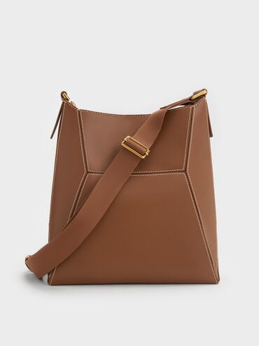 กระเป๋าโท้ทดีไซน์ลายเรขาคณิตรุ่น Nasrin, สีช็อคโกแลต, hi-res