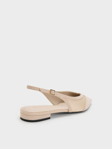 Faux Suede & Mesh Slingback Flats, Beige, hi-res