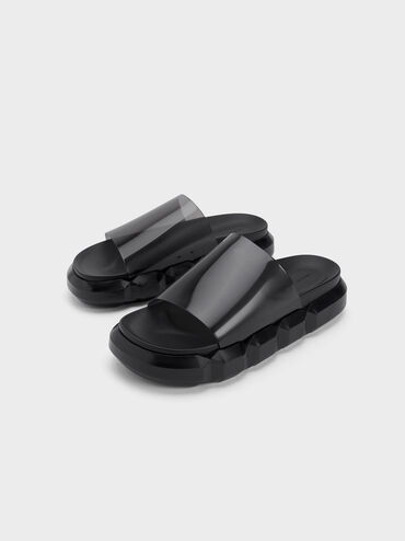 Fia See-Through Slide Sandals, สีดำ, hi-res