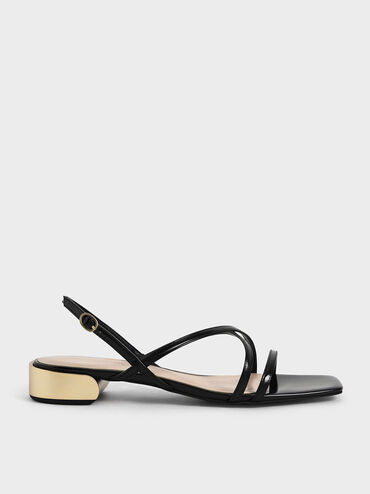 Patent Strappy Slingback Sandals, , hi-res