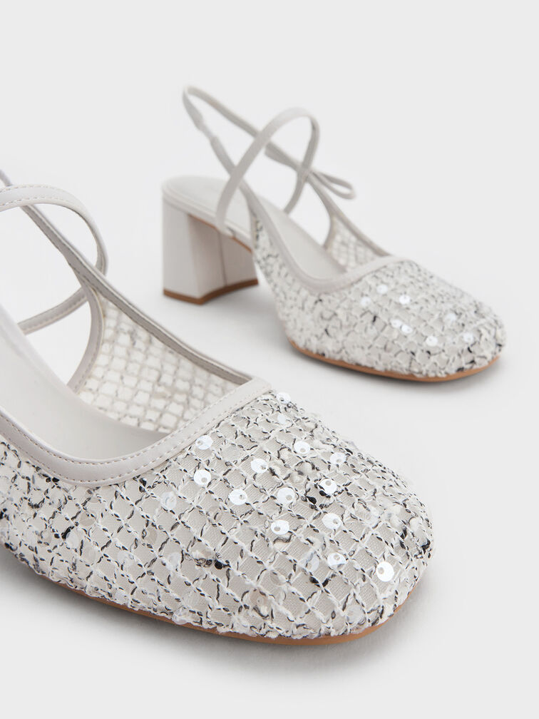 Mesh Sequinned Slingback Mary Jane Pumps, Multi, hi-res