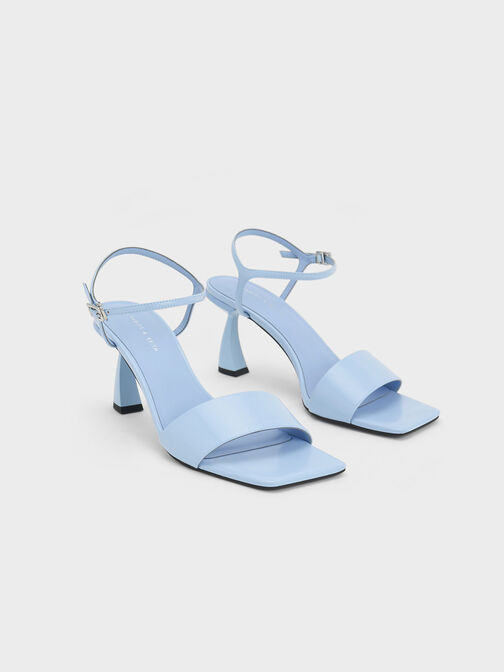 Open Toe Curved Heel Sandals, สีฟ้า, hi-res