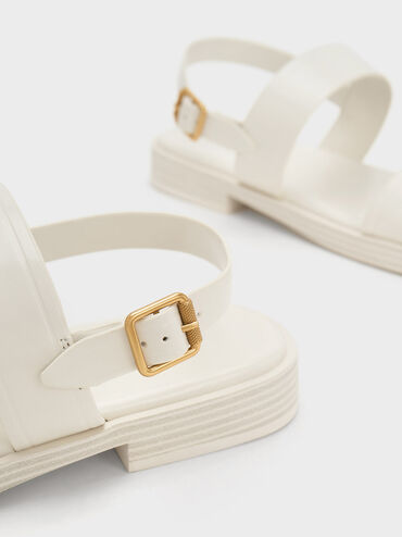 Buckled Double Strap Sandals, สีครีม, hi-res