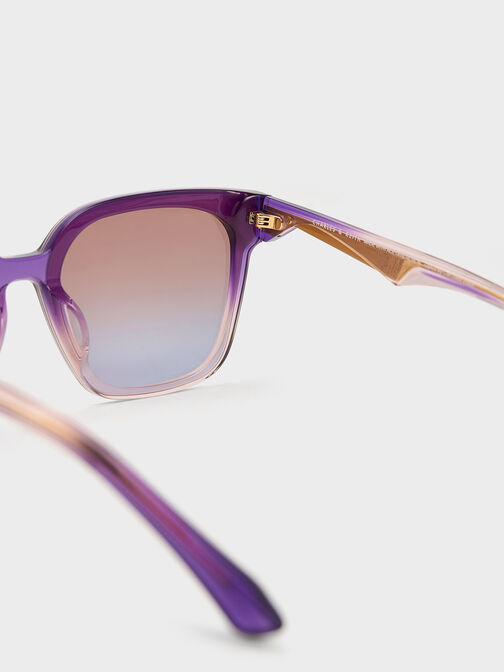 Square Thick-Frame Sunglasses, สีม่วง, hi-res