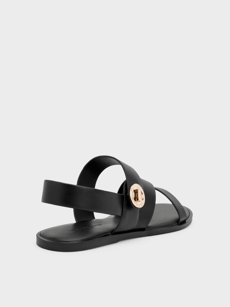 รองเท้าแตะดีไซน์สายคาดเท้าตกแต่งอะไหล่แบบบิดรุ่น Yara, สีดำ, hi-res