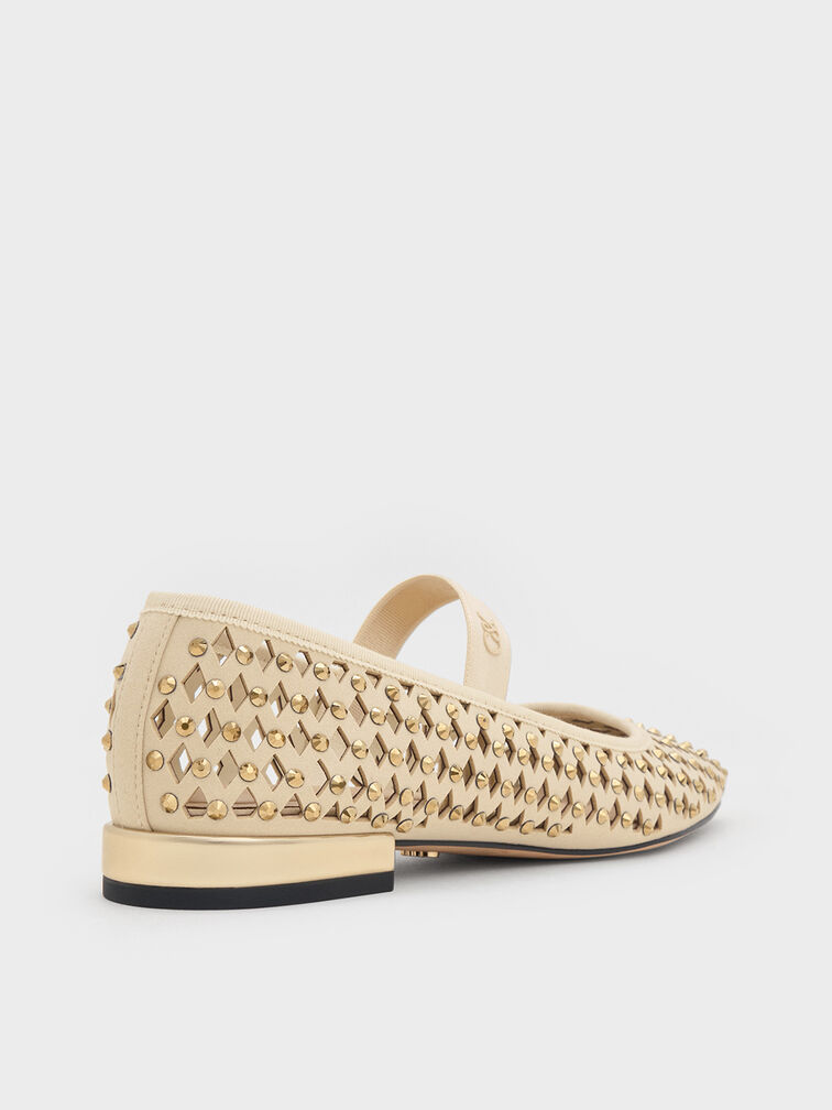 Studded Cut-Out Mary Jane Flats, Cream, hi-res