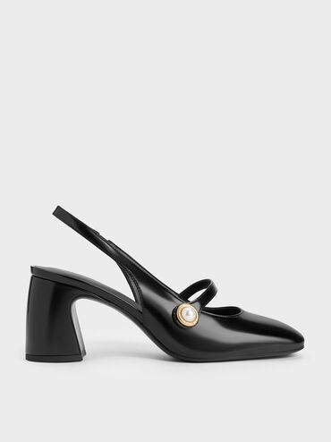 Pearl-Accent Mary Jane Pumps, Black Boxed, hi-res