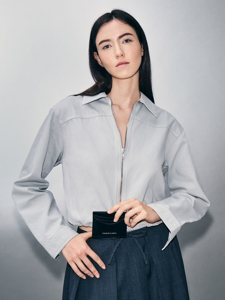 กระเป๋าใส่บัตรรุ่น Sigrid, สีดำอะไหล่สีเงิน, hi-res