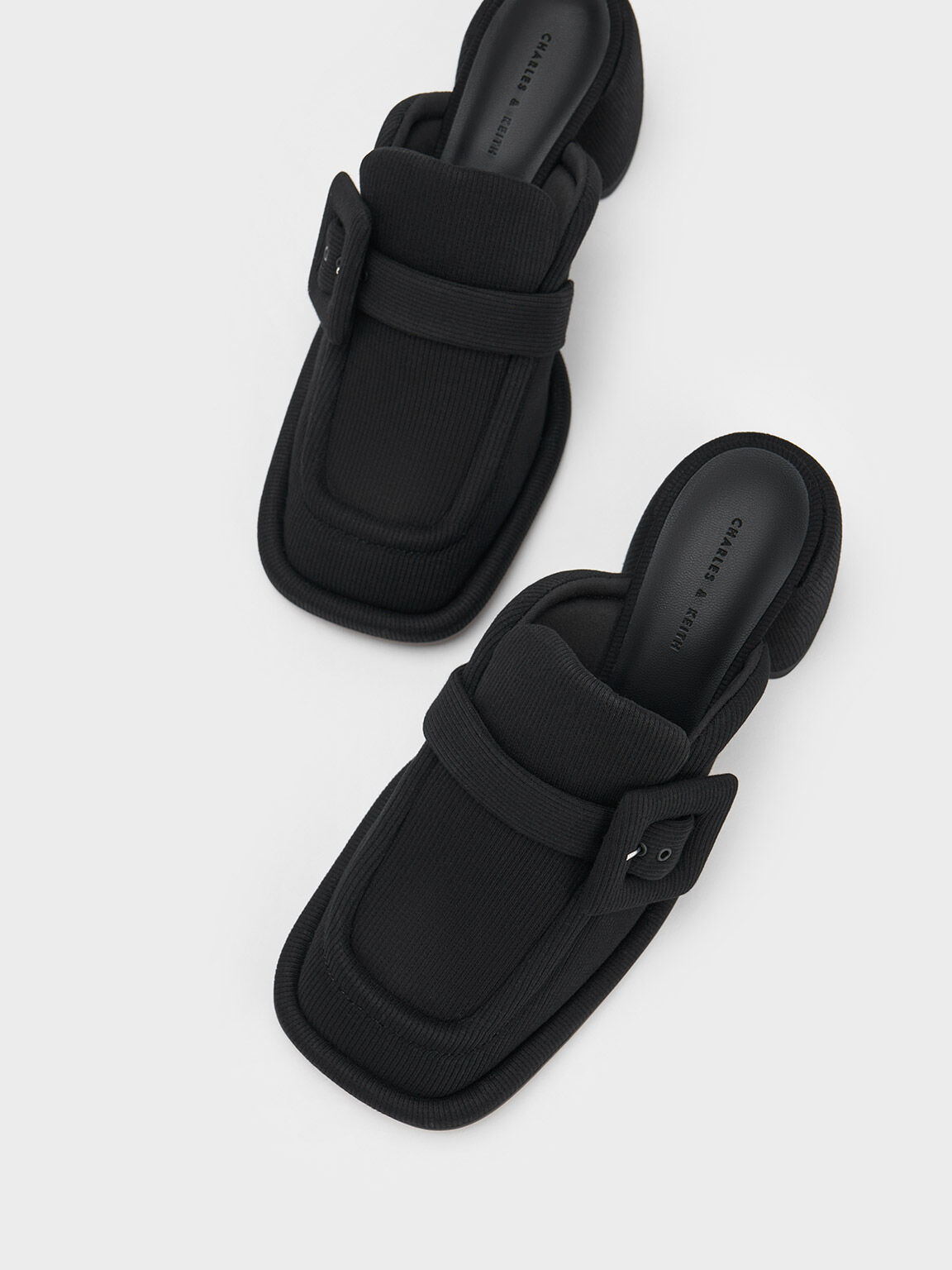Black Sinead Woven Buckled Loafer Mules CHARLES KEITH TH