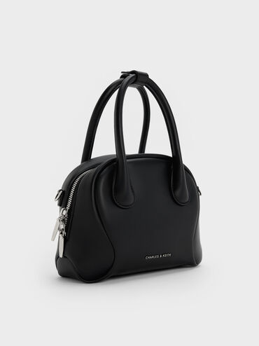 กระเป๋าทรงโบว์ลิ่งรุ่น Nelly, สีดำอะไหล่สีเงิน, hi-res