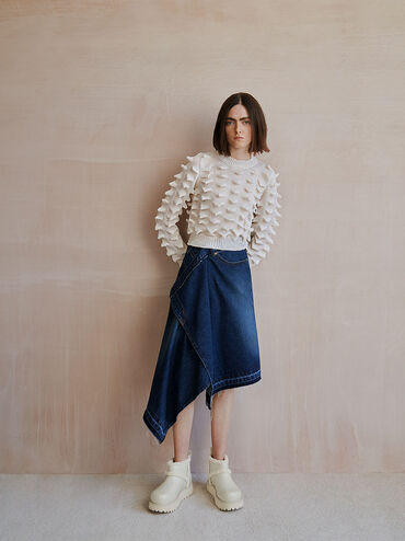 Fur-Trim Flatform Ankle Boots, สีชอล์ค, hi-res
