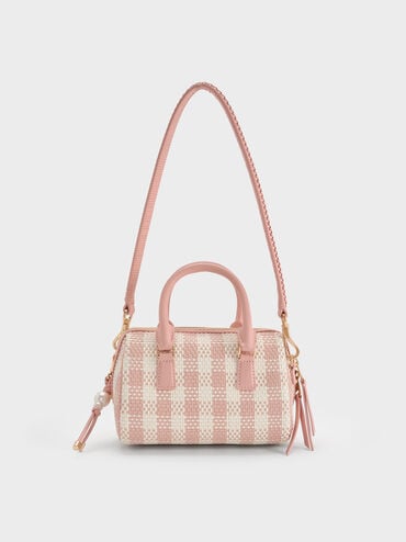Everleigh Checkered Bowling Bag, Light Pink, hi-res