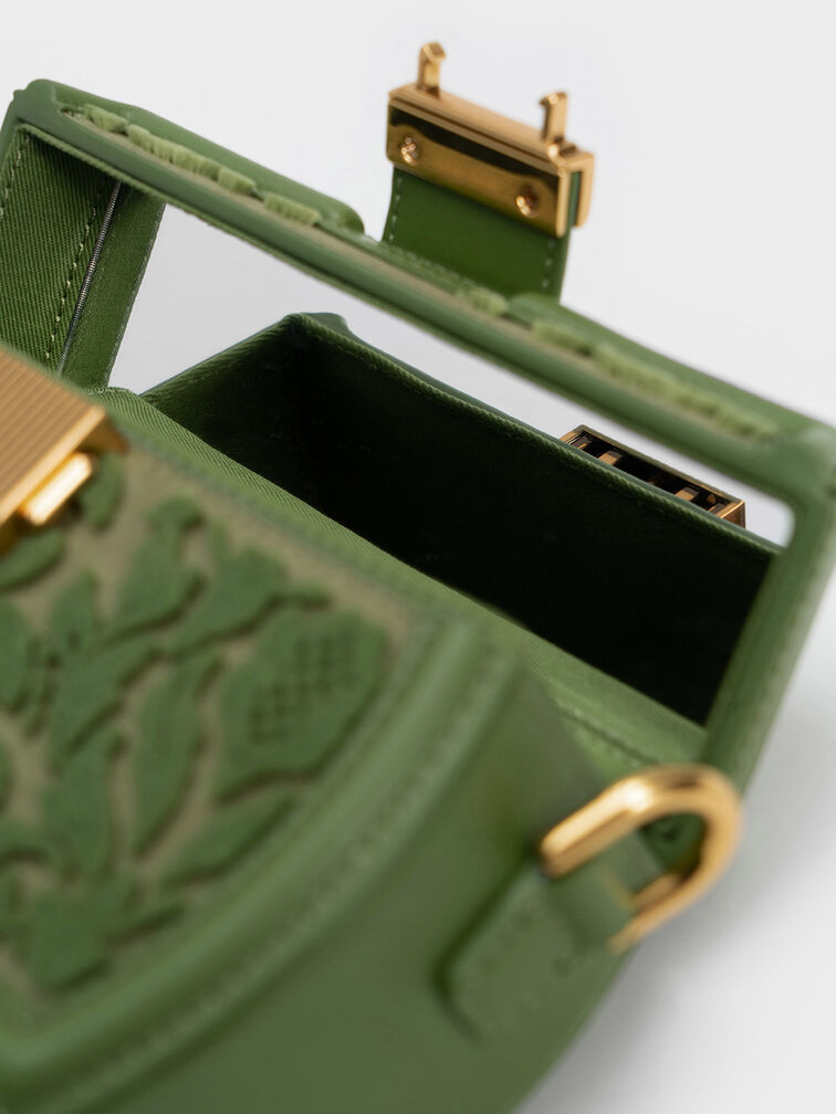 Leona Belted Floral Textured Geometric Clutch, , hi-res