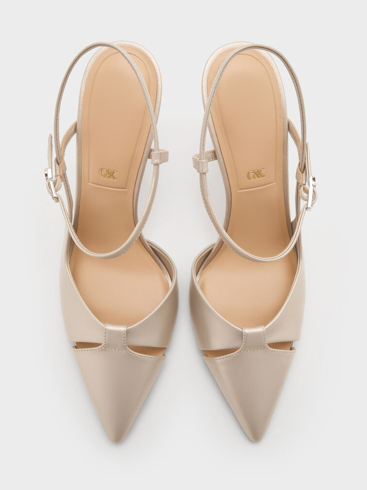 Pearlescent Leather Cut-Out Pointed-Toe Blade-Heel Pumps, Ivory, hi-res