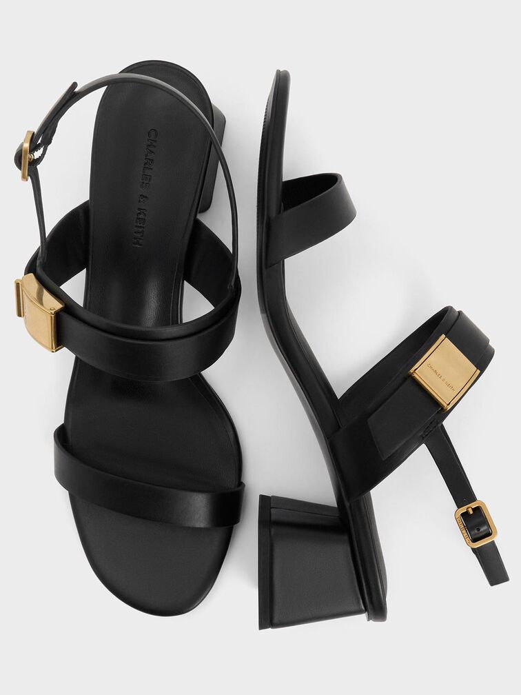 Yvette Double-Strap Heeled Sandals, Black, hi-res
