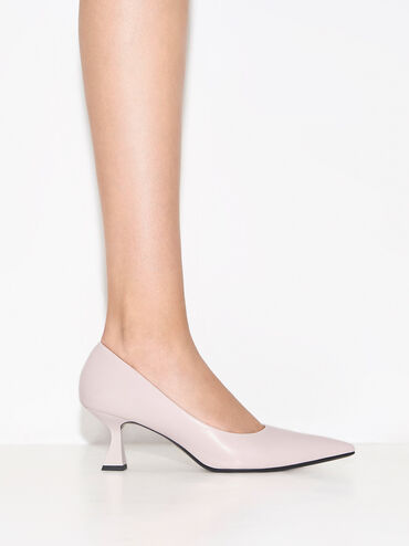 Pointed-Toe Flare Heel Pumps, สีนู้ด, hi-res