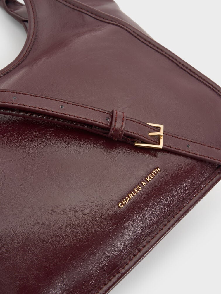 กระเป๋าโท้ทดีไซน์ทรงโค้งขนาดมินิรุ่น Sianna, สีไวน์เบอร์รี่เรด, hi-res